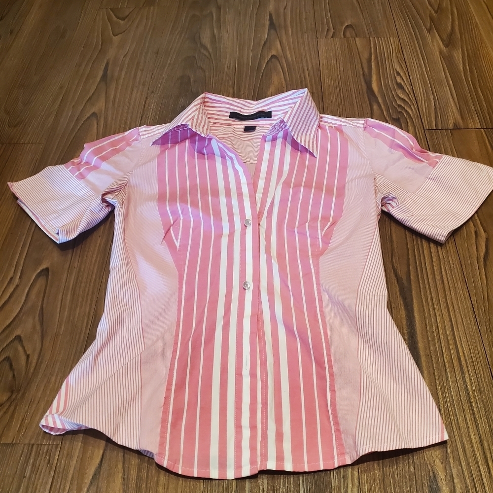 Express Striped Top Pink White Blouse Button Down Shirt Cotton Preppy Casual 4